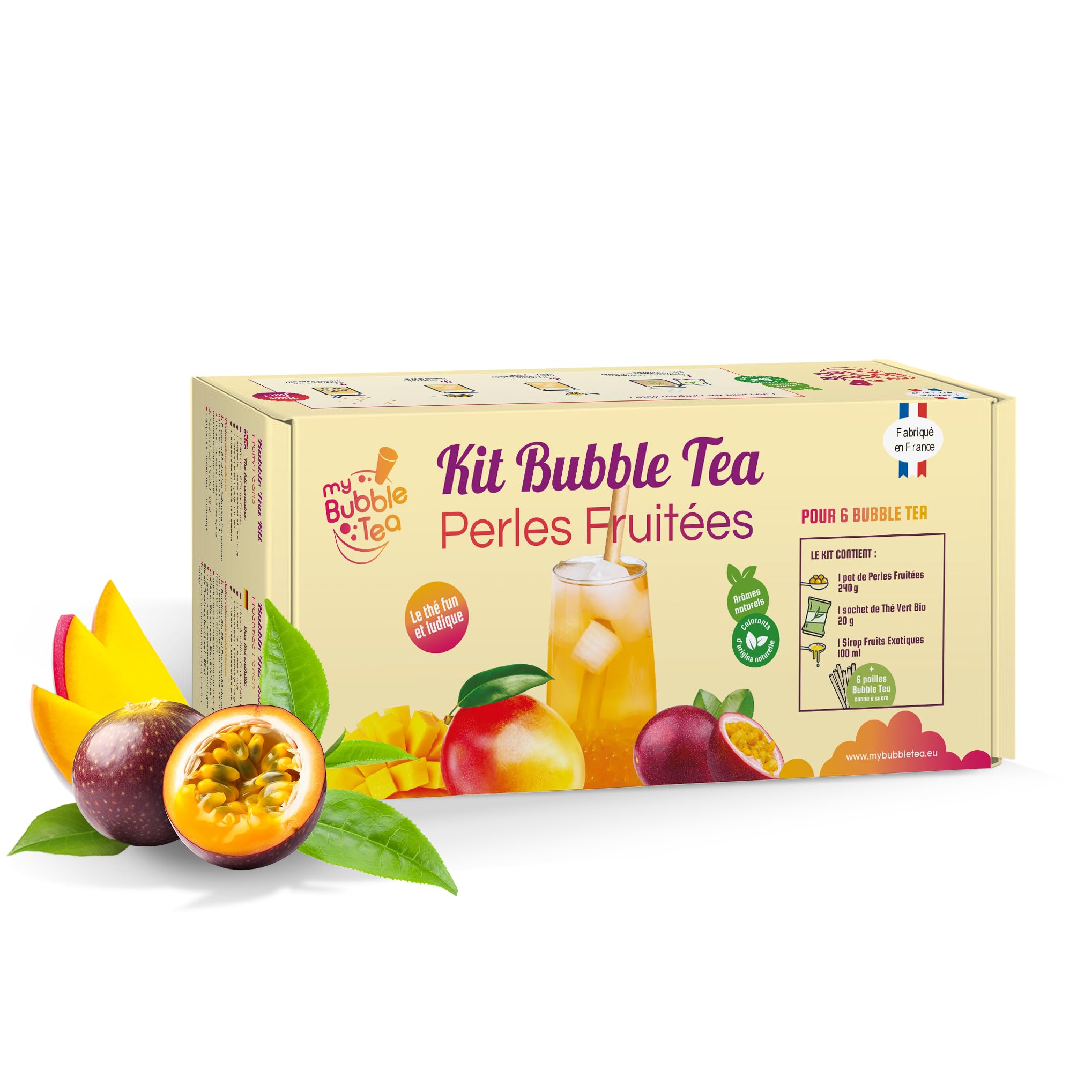 KIT BUBBLE TEA PASSION - FABRIQUÉ EN FRANCE - 6 BUBBLE TEA - Pailles canne à sucre incluses - Vegan et sans gluten