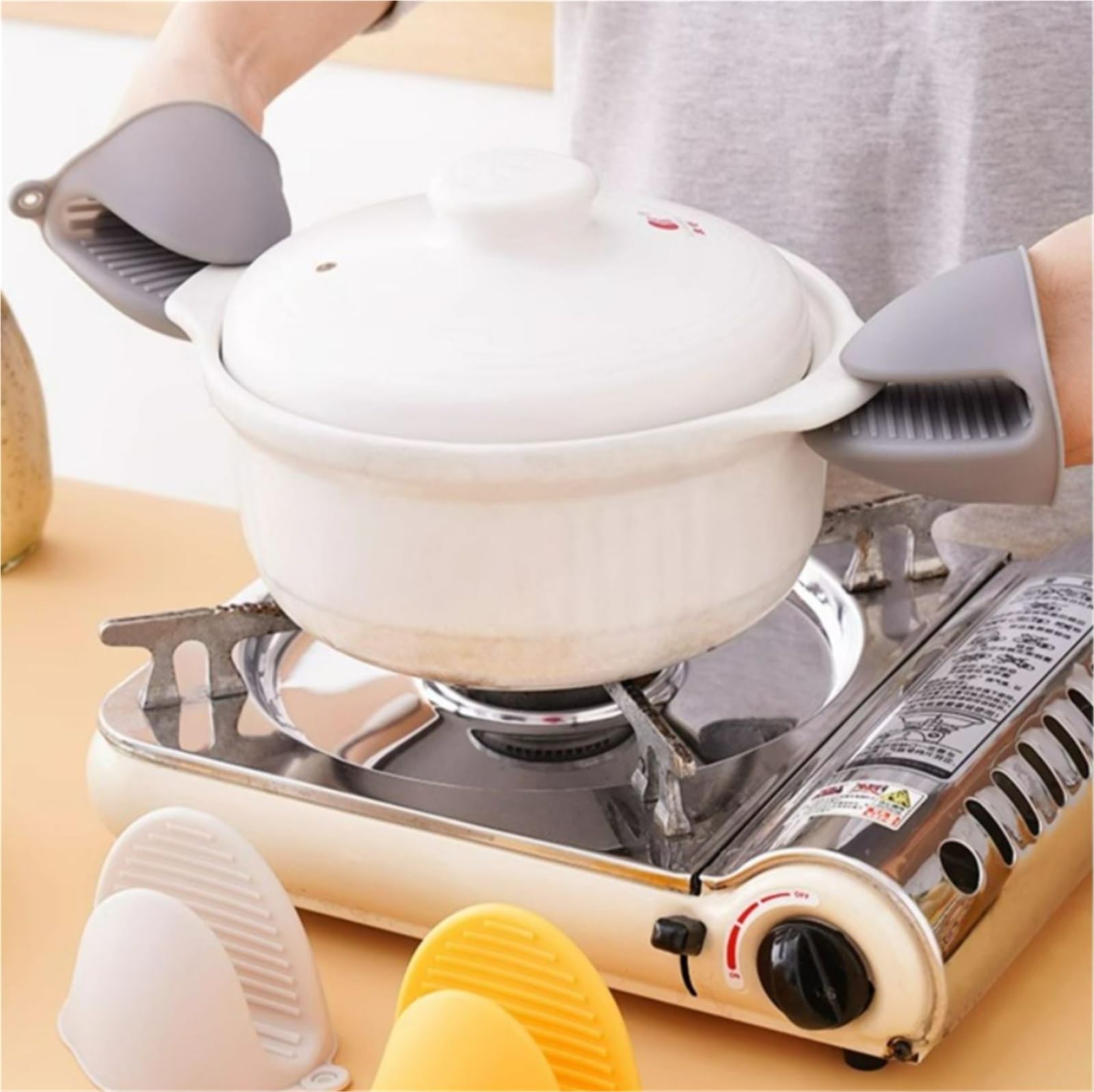 Manoplas Horno, Clips De Guantes Goma Resistentes Al Calor Los Mitones del Horno Silicón For Cocinar La Hornada Cocinar Barbacoa(G)