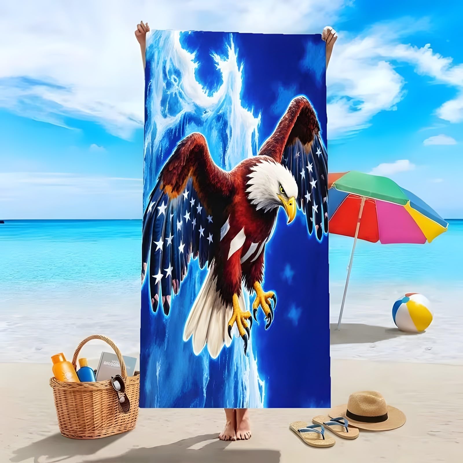 YZQGLHP Ice Sculptures Microfibre Beach Towel Eagle Beach Bath Towel Quick Drying, Lightweight, Sand-Free, Durable, for Pool, Gym, Camping, Travel Towel 70x130cm