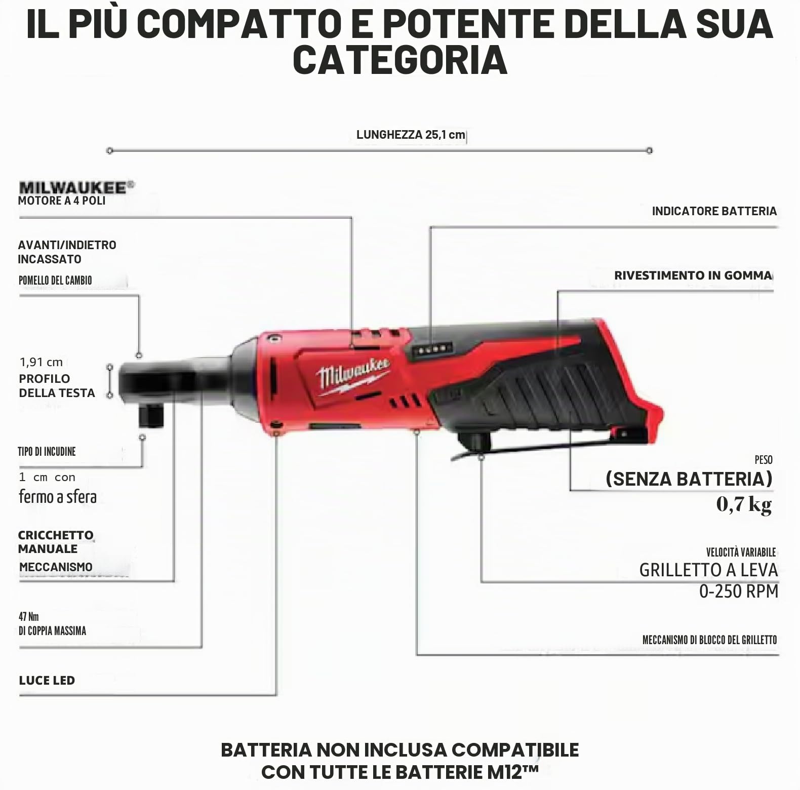 Milwaukee 2457 – 20 M12 3/8 cricchetto strumento solo