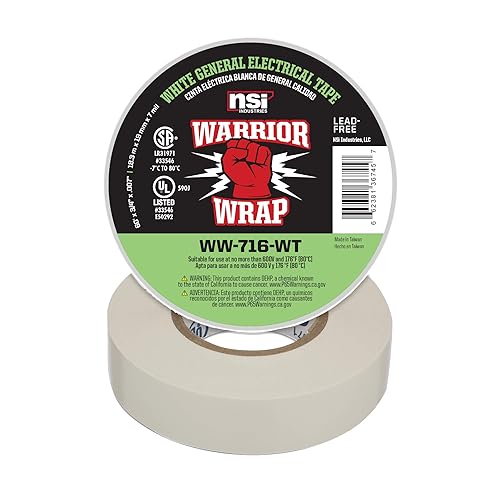 NSI WW-716-WT WarriorWrap General Cinta eléctrica de vinilo de 7 mil, 34" de ancho, 60' de largo, blanco