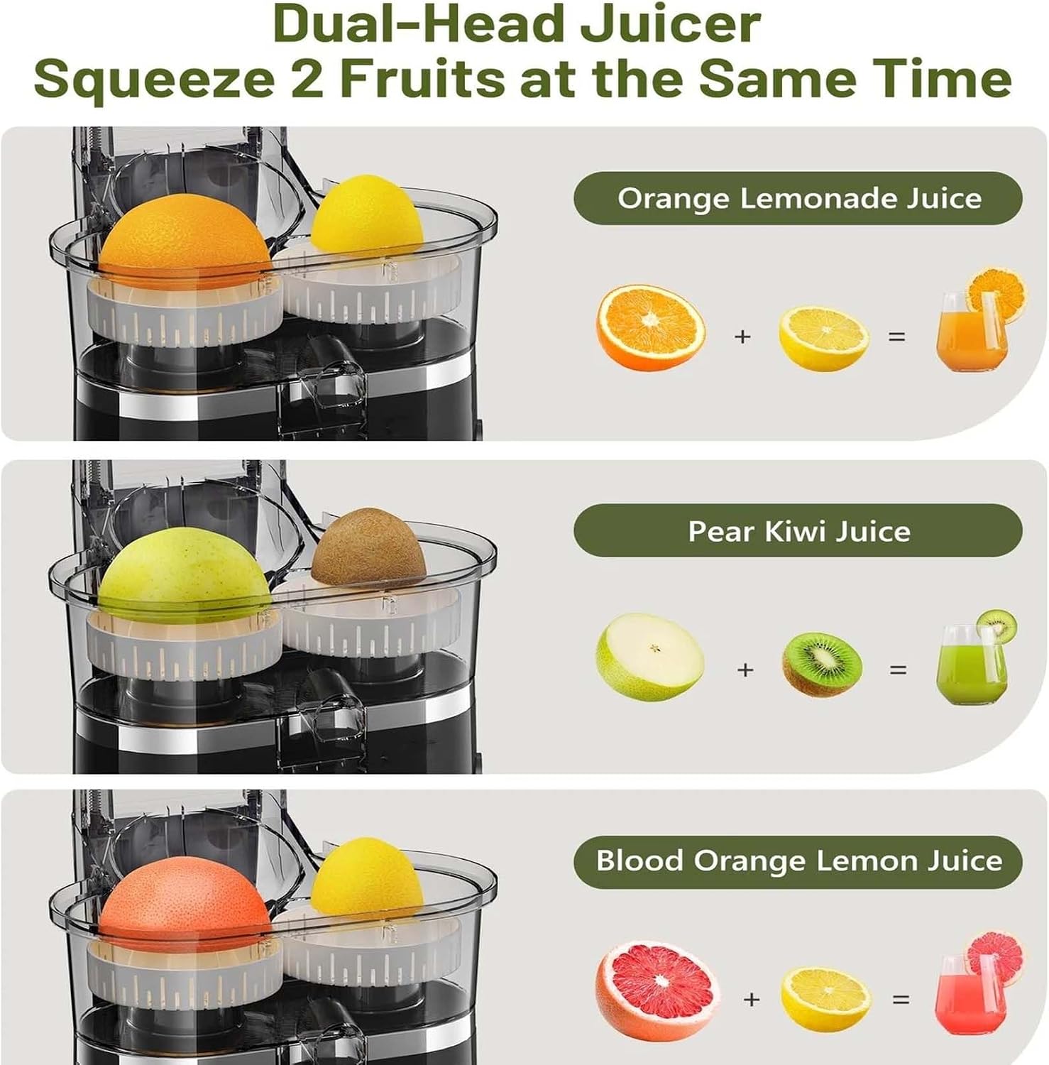 Dual Head Automatic Citrus Juicer, Electric Citrus Juicer, 18000 RPM Motor, Portable Orange & Lemon Squeezer with Built-in Cutter, Easy Clean for Home Kitchen Fresh Juice Maker (Black)