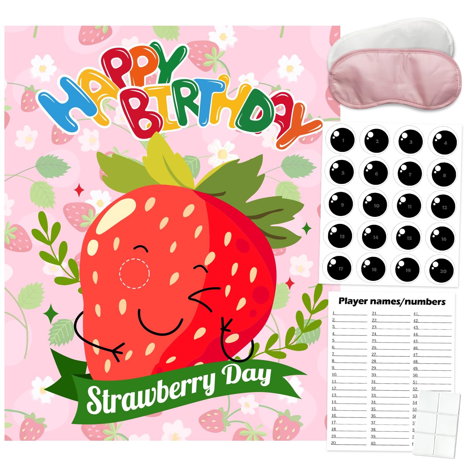 PARTYLOUD Strawberry Party Games, Pin The Eyes on The Strawberry, 1st 2nd Birthday Party Games Berry First Birthday Decorations 20 Guests