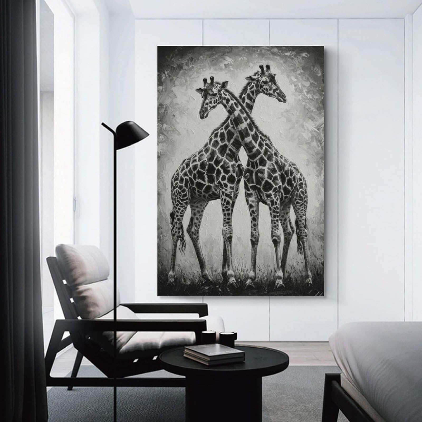 Junmoney Unframe-Style-12 Giraffe Pair In Black And White Room Decor Wall Art 20X30inch(50X75cm), For Entrance Walls, Hall Decor Or Foyers, A Neat Decor Update For Hallways