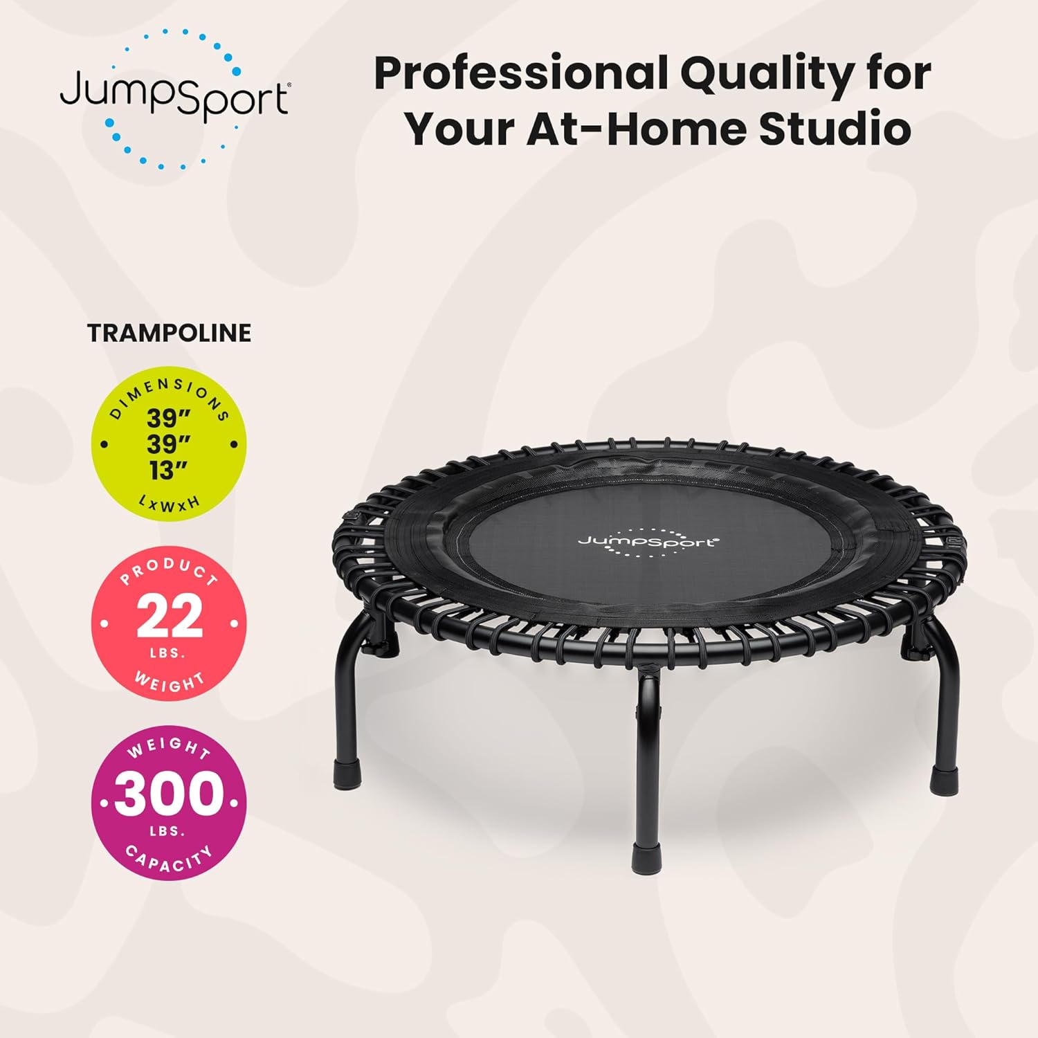 JumpSport 39" Premium Fitness Trampoline Exercise Rebounder 30 Adjustable Bungees 275 lb Wt. Rating