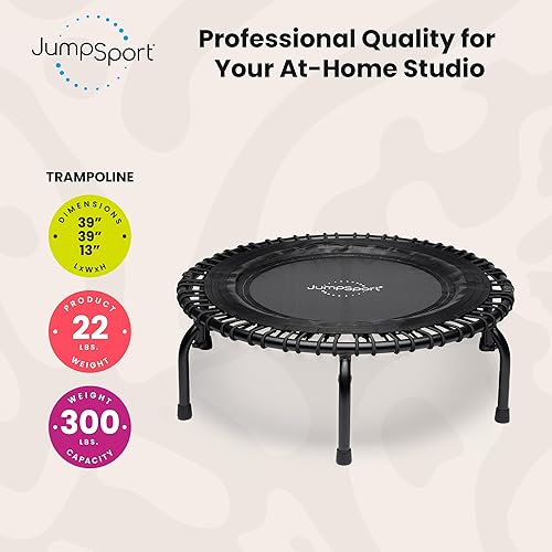 Miniatura 2 de JumpSport Trampolín de fitness premium de 39 pulgadas  Modelo 350, 350f, 370  Rebotador de ejercicio  30 cuerdas elásticas ajustables  275 libras de