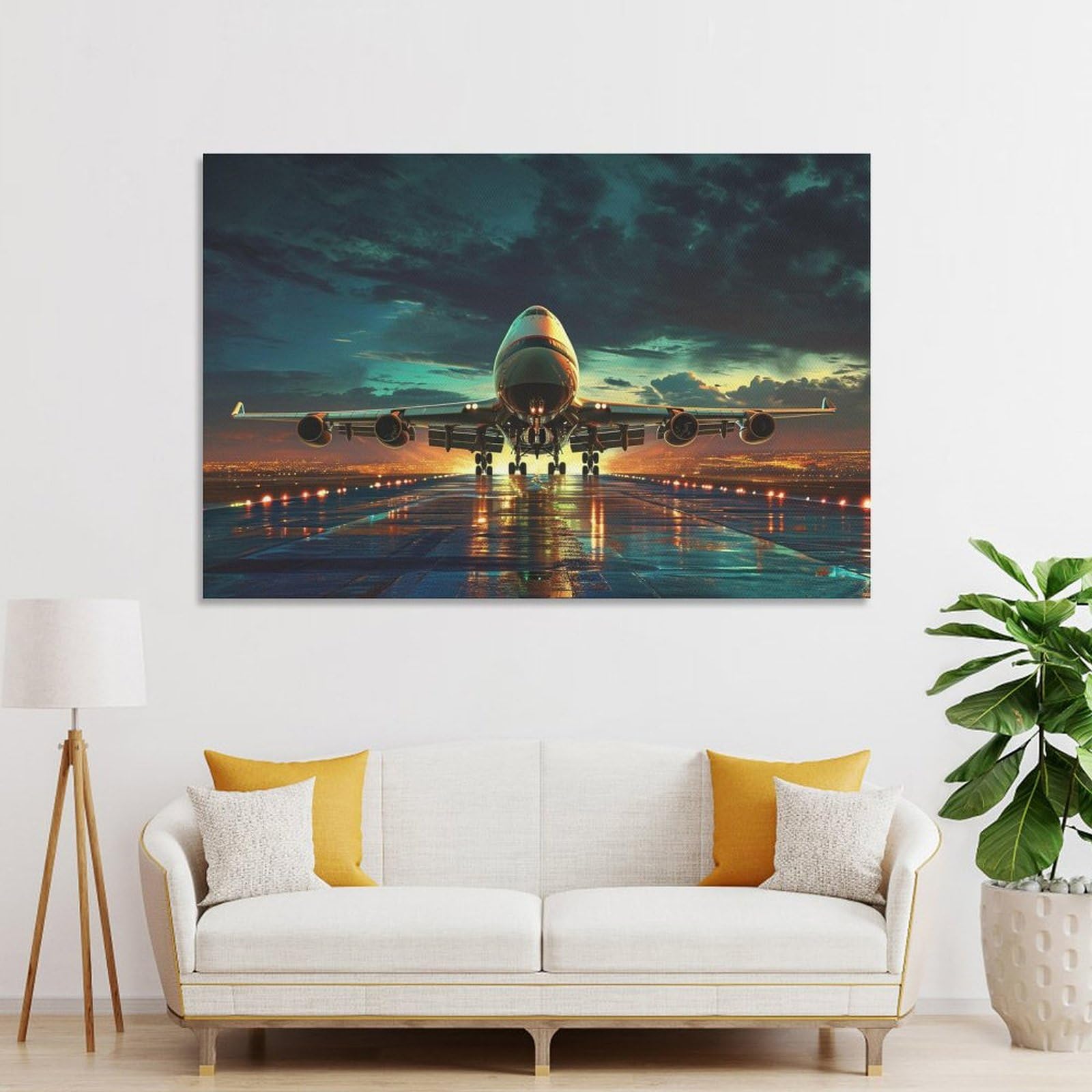 Amazon.co.jp: 絵画 夕暮れに着陸する飛行機インテリア 絵画