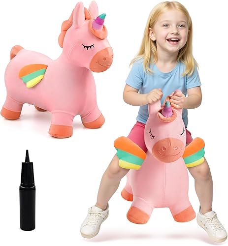 Vista 35 de EVERICH TOY Caballos hinchables de unicornio inflable de peluche para saltar animales de tolva rebotadora para niños pequeños, animales inflables