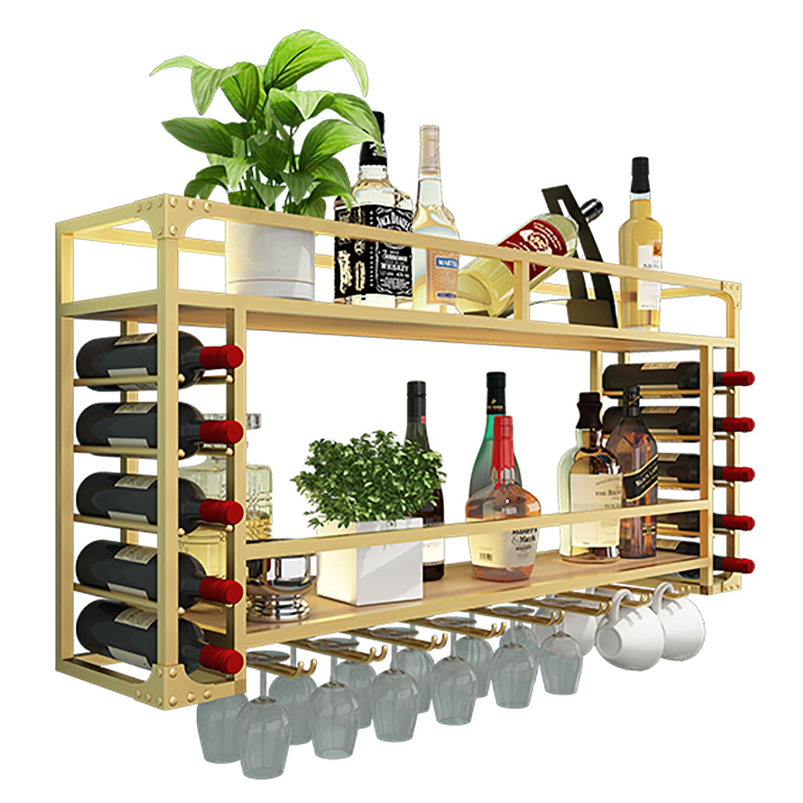 Range-bouteilles mural en métal doré de 120 cm aux finitions soignées