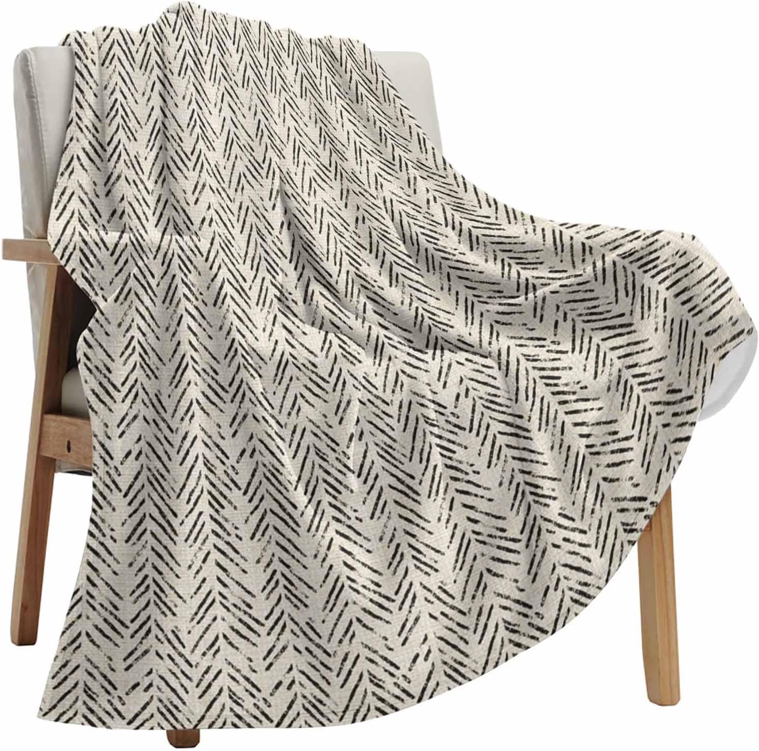 Brown Herringbone Art Flannel Throw Blanket Fleece Blankets,Abstract Geometric Striped on Linen Soft Warm Cozy Throws Lightweight Fuzzy Blanket for Sofa Couch Bed Car All Season Use,32x48in