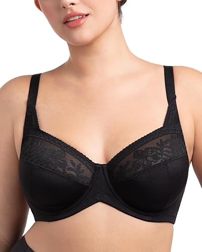 HSIA Minimizer Bras for Women, Full Coverage Underwire Lace, Mermaid Scales | Plus-size fit, unlined underwire support, non-stretch lace and mesh, back-smoothing band, wide straps, sizes 32-48 C-I