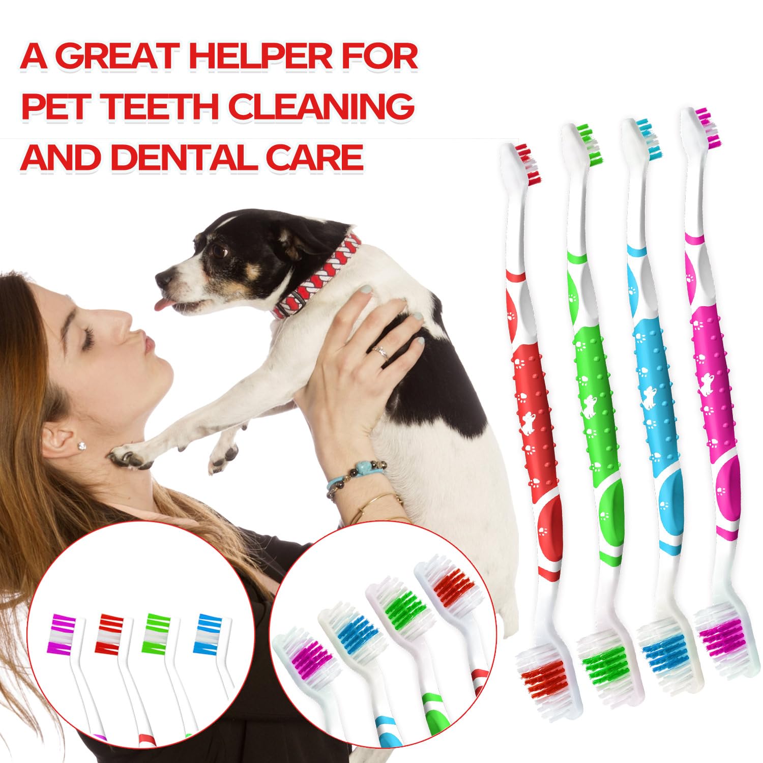 Cepillo de dientes para perros, cepillo de dientes para perros pequeños a grandes, gatos, cerdas suaves, doble cabeza antideslizante