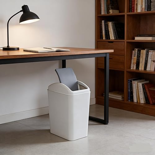 Miniatura 6 de 3 paquetes de basura de plástico de 4.5 galones con tapa abatible superior, cubo de basura para cocina, dormitorio, baño, color gris