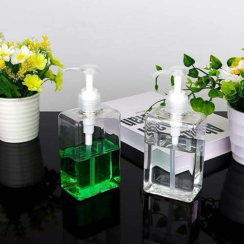 Miniatura 4 de Dispensador de botellas de 9.5 fl oz (9.5 onzas), paquete de 2 unidades, dispensador de loción de plástico cuadrado plano recargable, a prueba de