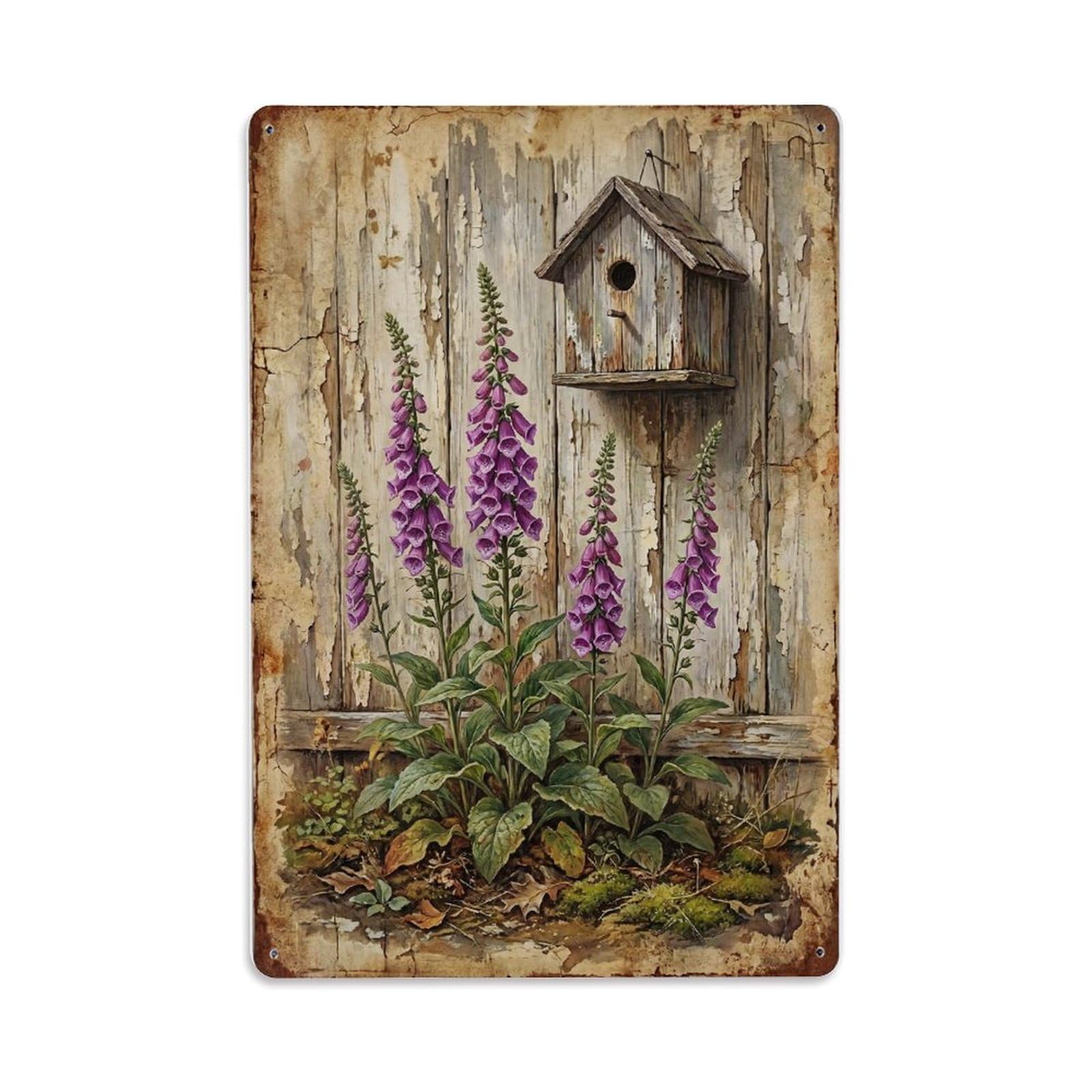 Foxglove Garden Purple Flowers Countryside Cottage Metal Tin Sign Plaque Wall Decor for Cafe, Club Bar, Office, Home Garden Metal Poster 8x12Inch