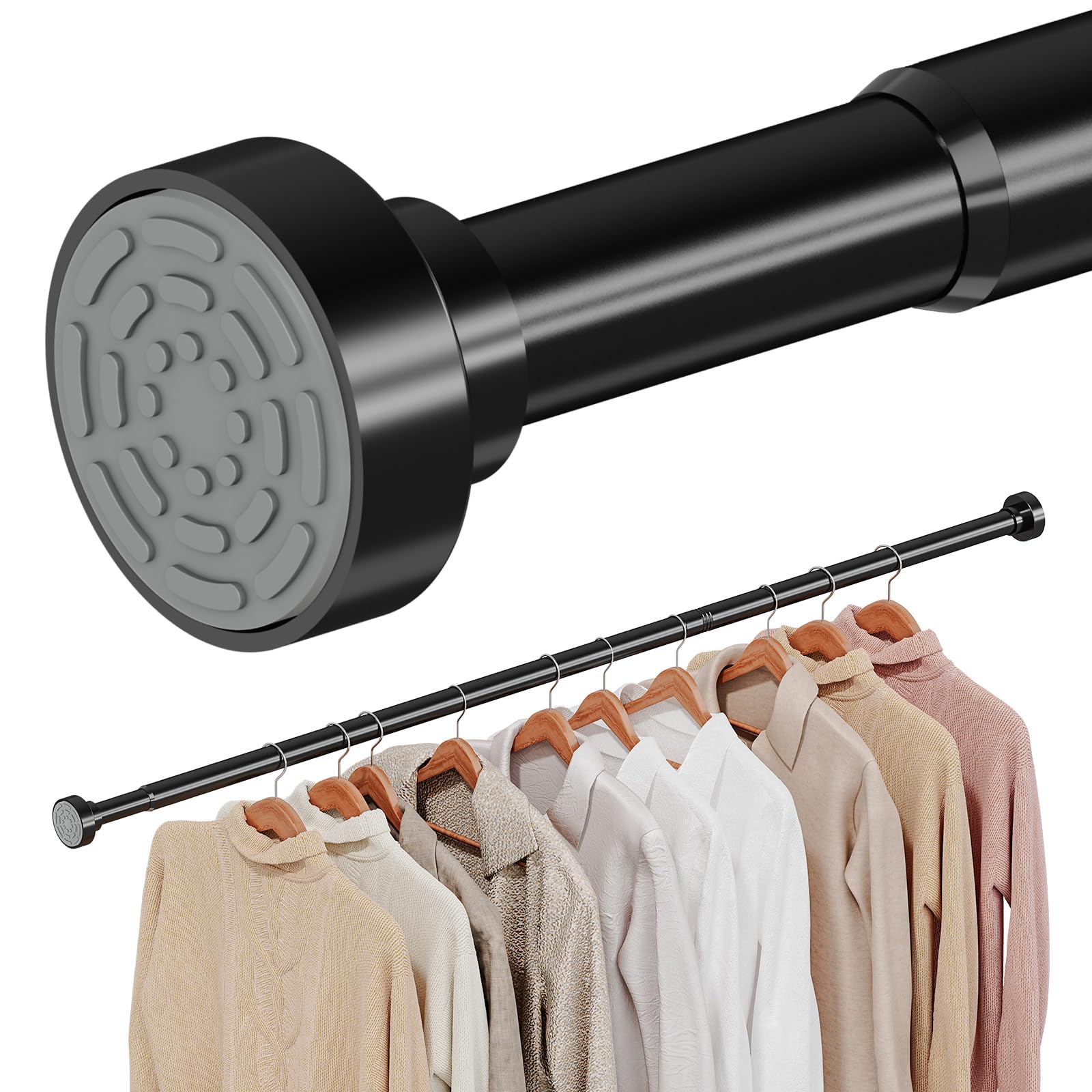2 Pack Closet Rod, No Drill Closet Rods for Hanging Clothes, Black, 17-54in