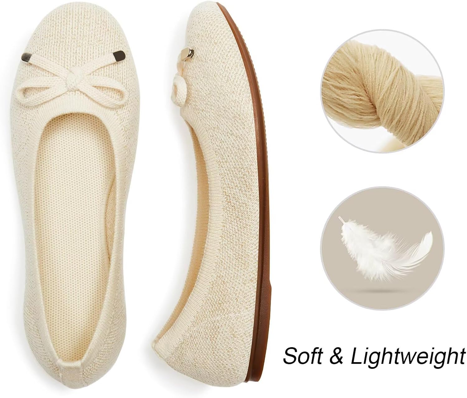 Frank Mully Women's Ballet Flats Round Toe Walking Flats Slip On Work Shoes Knitted Flats Shoes for Woman Soft Lightweight - Image 3