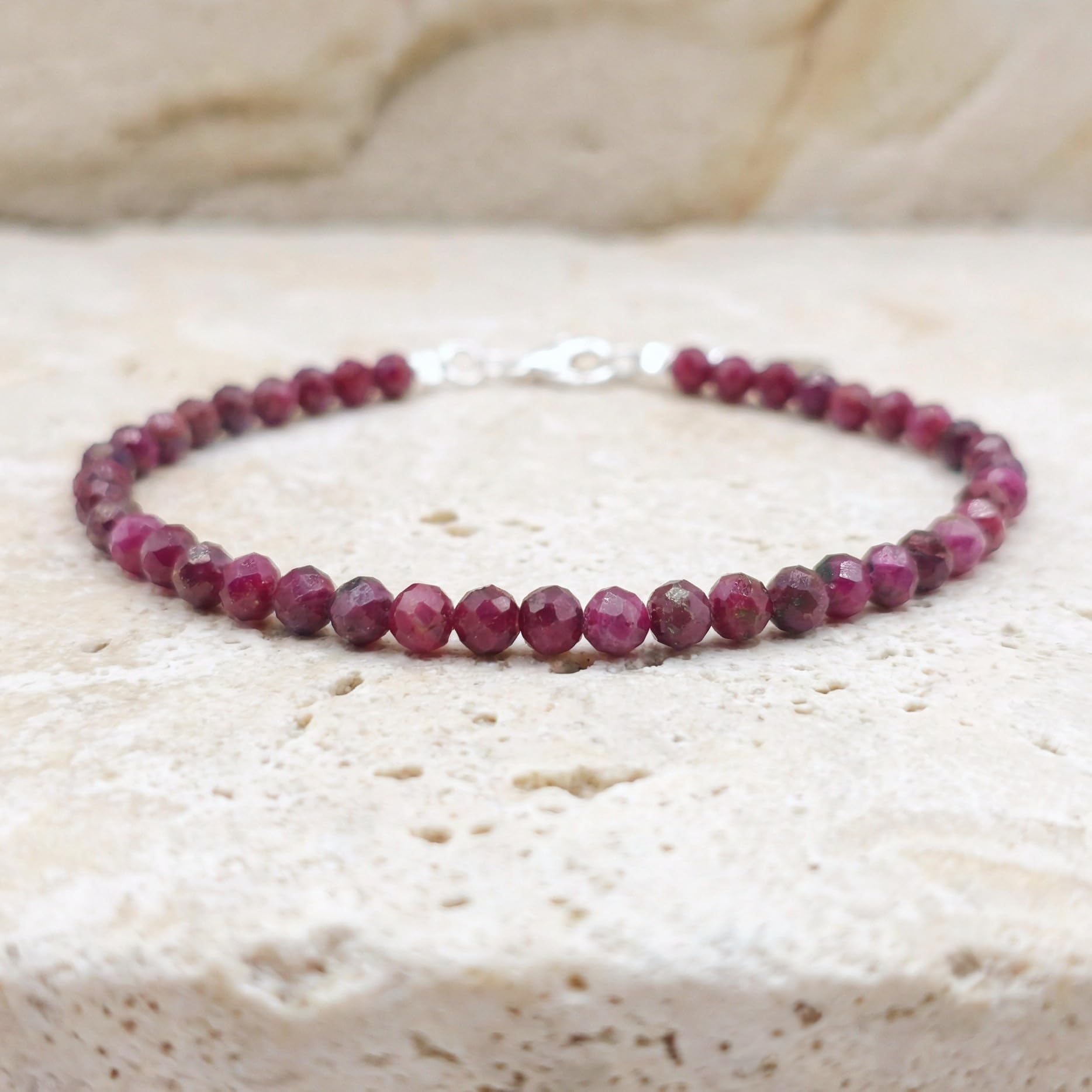 Naturstein Armband 925 Sterling Silber Edelsteinperlen Perlenarmband Damen