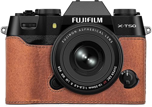 MUZIRI KINOKOO Case for Fujifilm X-T50/Fuji XT50 Camera, Retro Style Genuine Leather Case for Fuji X-T50 Camera Shockproof Protective Cover - Can be Used with Tripod & Easy to Grip - Brown