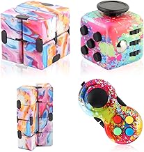 3 Pack Fidget Toy Set, Stress Relief Toys for Adults and Kids, Colorful Fidget Cube with Splatter Pink Design, Office Desk Classroom Travel Anxiety Relief Gadgets