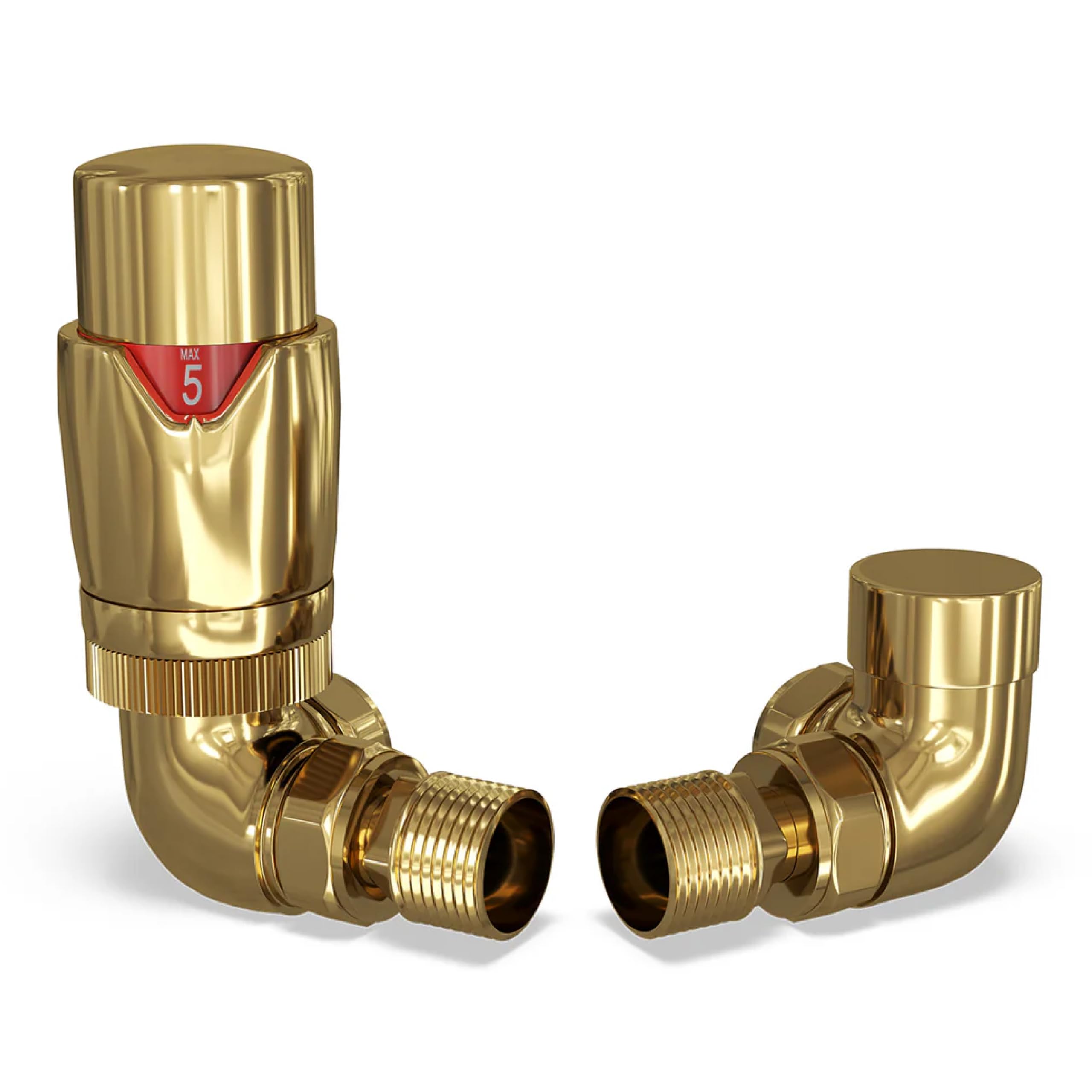 UK Radiators Thermostatic Radiator Valve Set 1/2" x 15mm - Solid Brass TRV | Polished Brass Finish - Solid Brass 1/2" x 15mm Corner - Lockshield Included, Easy Installation