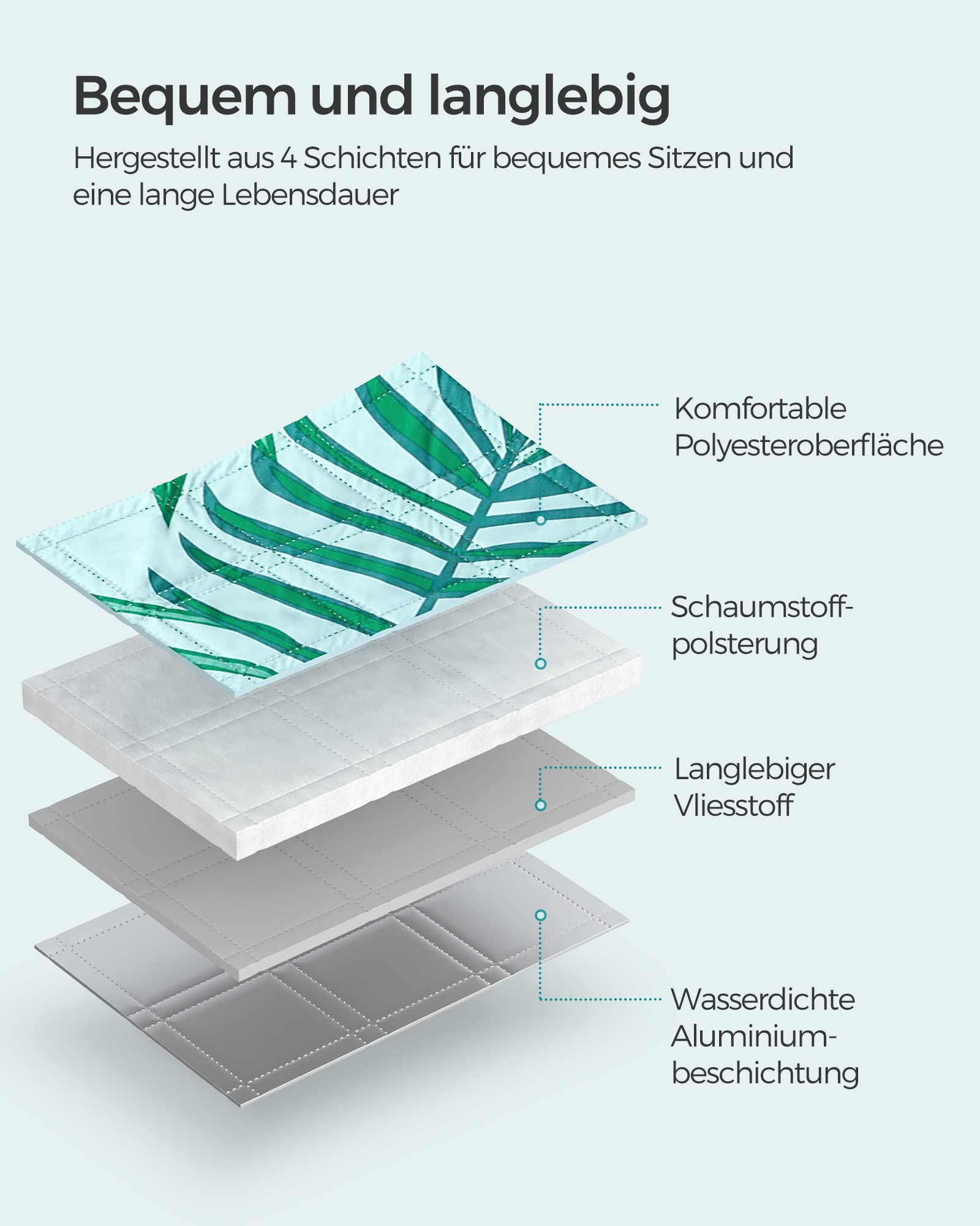 SONGMICS Picknickdecke, 300 x 200 cm, großer Teppich, für Camping, Park, Garten, Strand, wasserabweisend, maschinenwaschbar, faltbar, Farnmuster und Hellblau, GCM001Q03