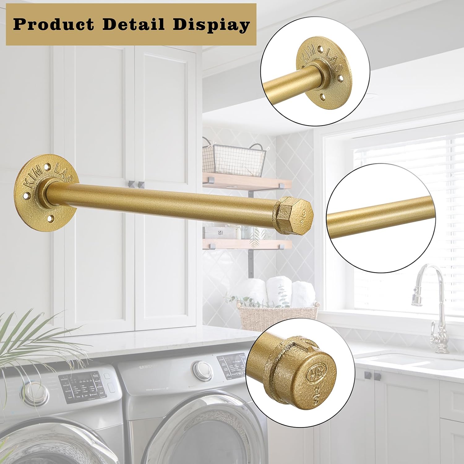 Sumnacon 2 Pcs 14 Inch Industrial Pipe Clothes Bar - Heavy Duty Rustic Metal Coat Hanger with Screws,Wall-Mounted Garment Holder Rack for Bedroom Bathroom Wardrobe Boutique Clothing Store,Gold