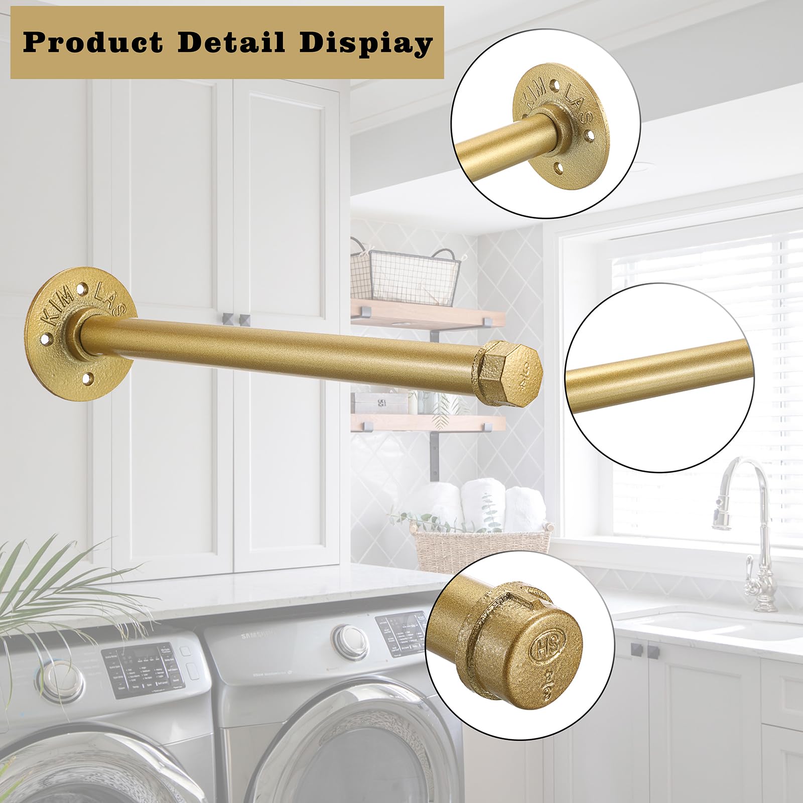 Sumnacon Kleiderstange aus industriellem Rohr, robust, rustikal, Metall, mit Schrauben, Wandmontage, für Schlaf-, Badezimmer, Kleiderschrank, Boutique, Bekleidungsgeschäft, Gold, 2 Stück, 35,6 cm