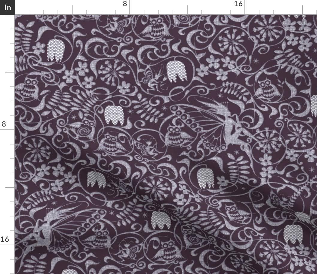Spoonflower Fabric - Midnight Violet Owl Fairy Star Printed on Petal Signature Cotton Fabric by The Yard - Sewing Quilting Apparel Crafts Decor
