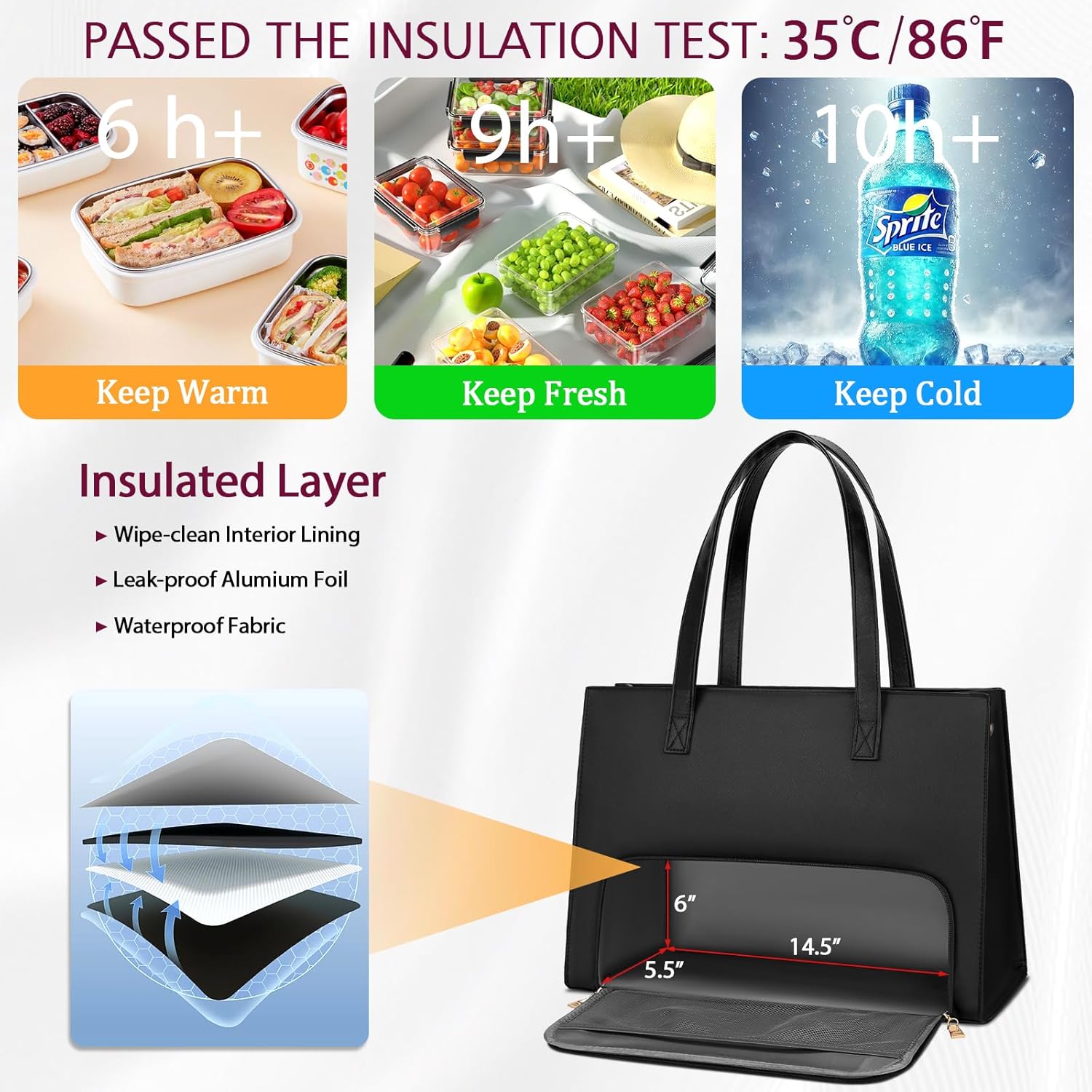 KKXIU Laptop Tote Bag for Women Work with Lunch Compartment 15.6 Inch Teacher Tote Work Purse