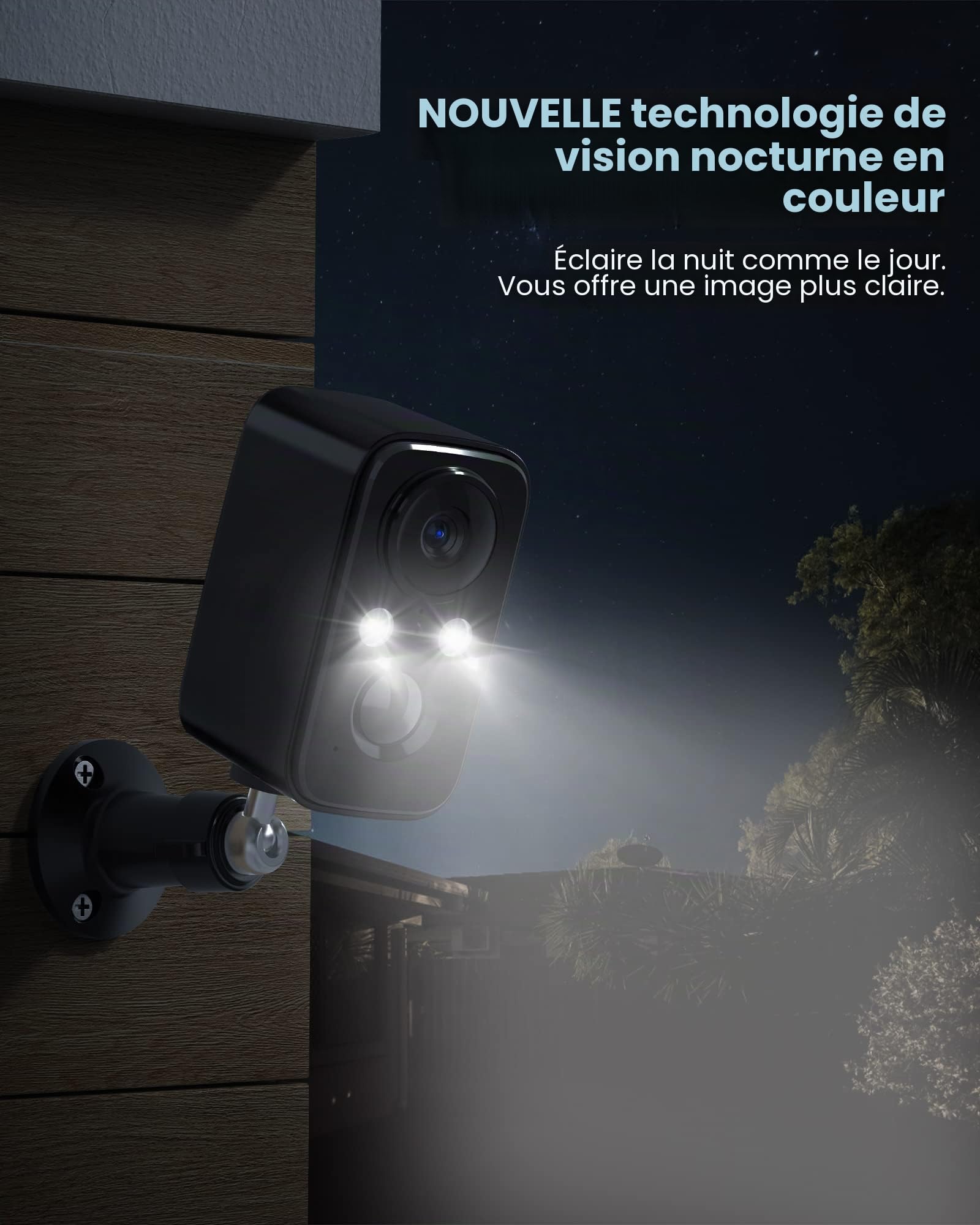 FOAOOD Camera WiFi Exterieure sans Fil Batterie,Camera WiFi Solaire avec Vision Nocturne Couleur,PIR Détection Mouvement,Audio Bidirectionnel,IP66(2 Paquets-Noir)