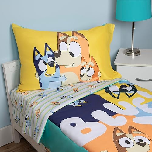 Miniatura 6 de Bluey Juego de ropa de cama de 4 piezas para niños pequeños, incluye edredón, juego de sábanas, sábana bajera, sábana superior + funda de almohada