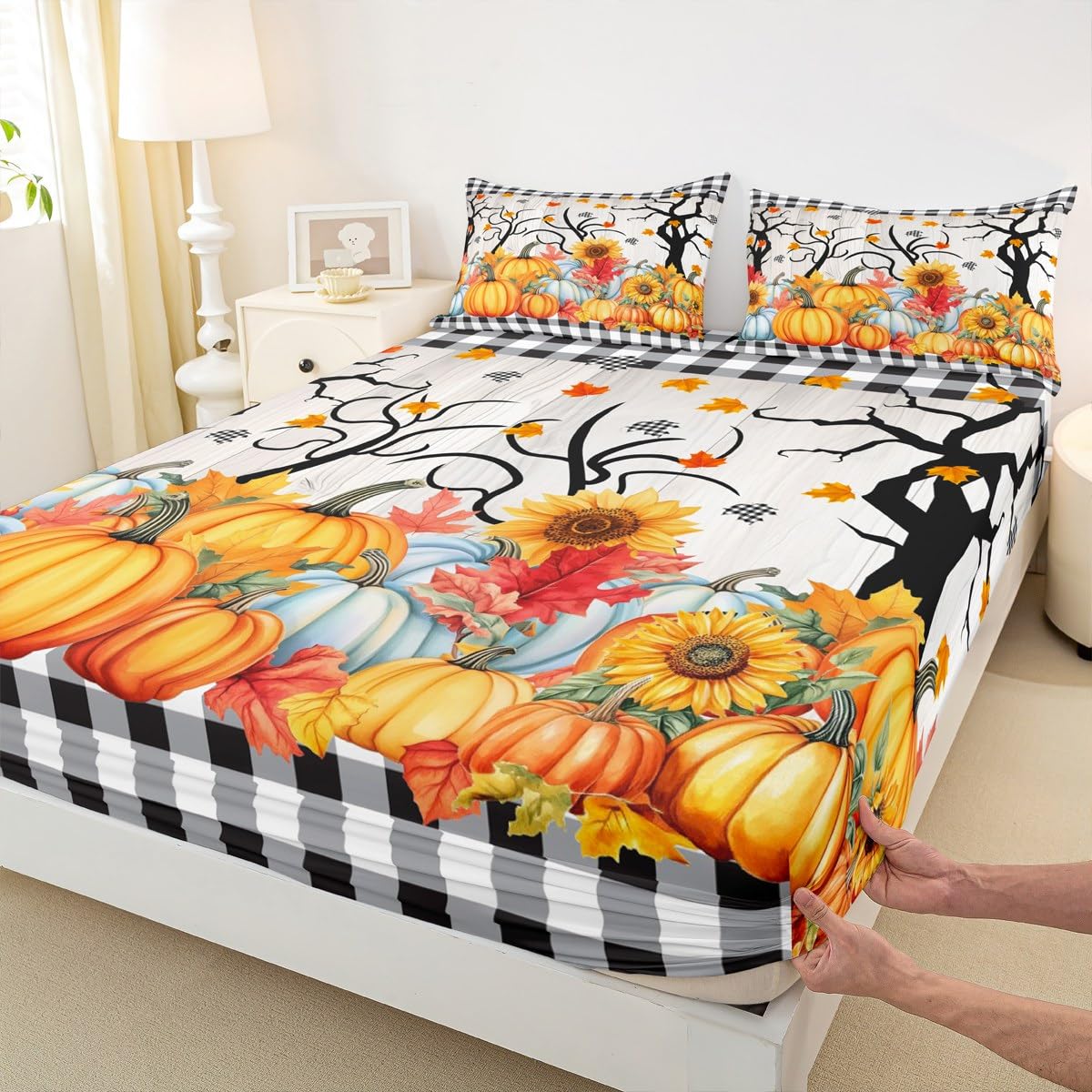 Drap-housse pour enfants motif feuilles d'érable literie automne et cabine