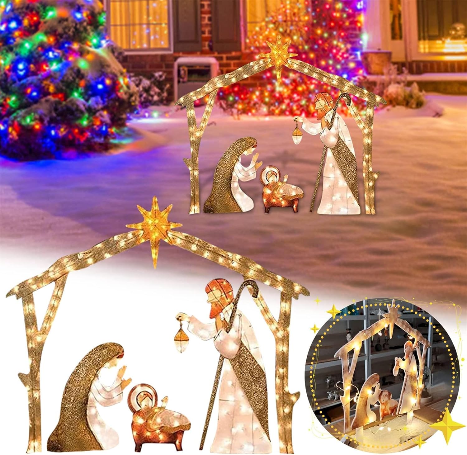 Christmas Yard Decorations Outdoor,Easter Holy Family Nativity Scene Set with 190 Led Lights, Christmas Decorations for Yard, Lawn and Church : Patio, Lawn & Garden
