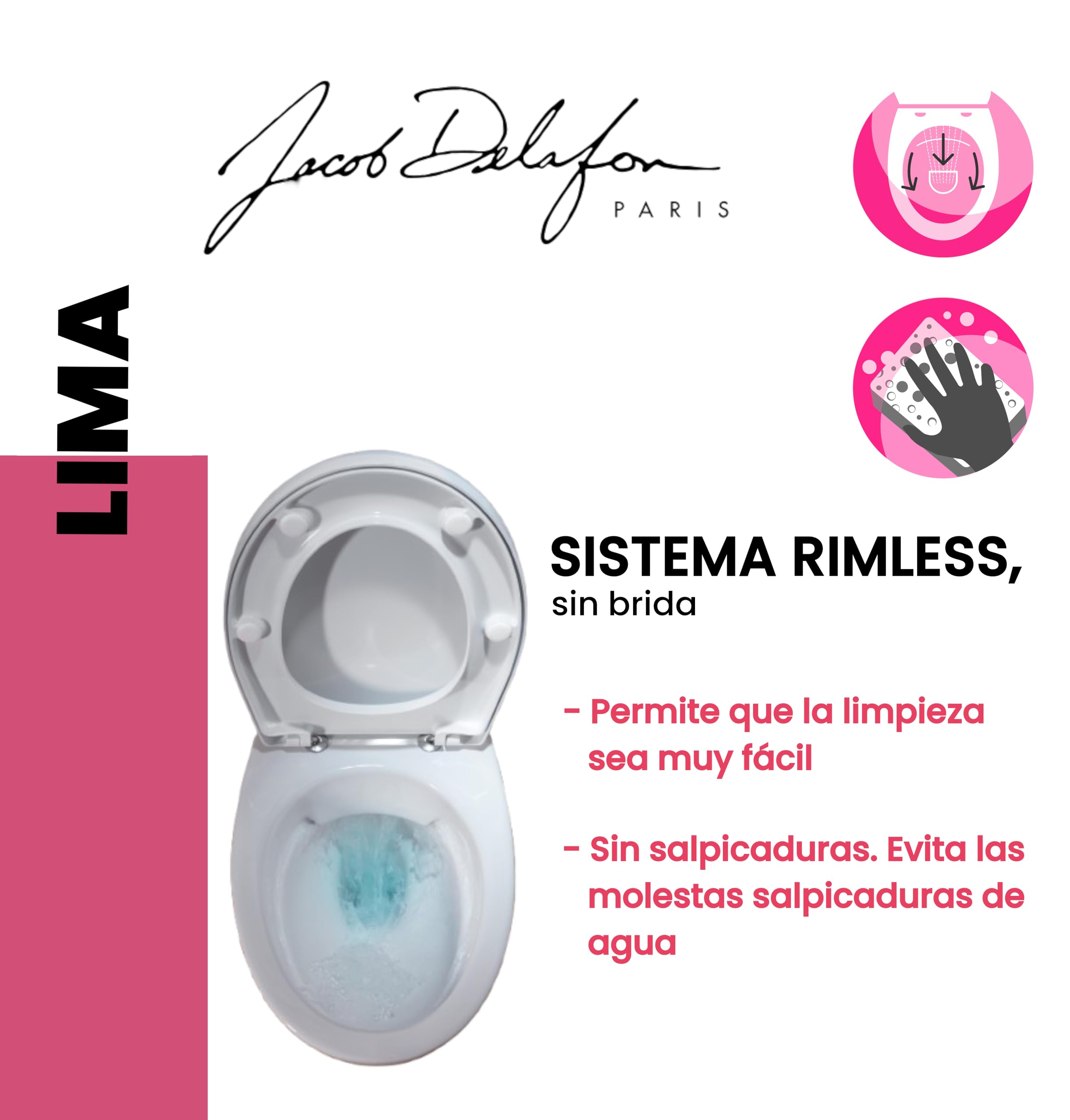 JACOB DELAFON WC Inodoro completo a suelo Salida vertical Alimentación lateral Sistema rimless Asiento amortiguado Doble descarga 2,6/4 l LIMA E40028-00
