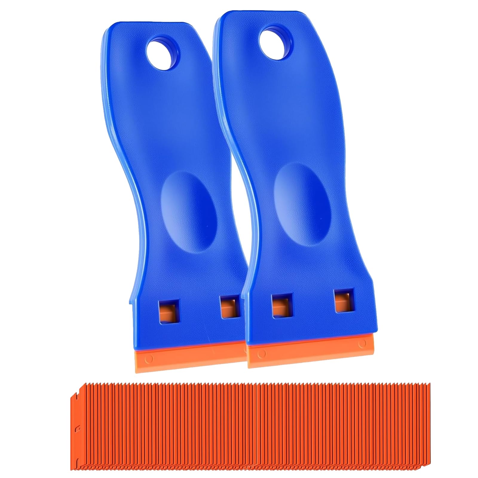 2 Pcs Plastic Scraper with 100 Plastic Blades,Non Scratch Scraper Tool,Multi-Funtional Cleaning Scrapers Set,for Cleaning Adhesive Residue and Stickers from Car Window Frames Tiles and Floors