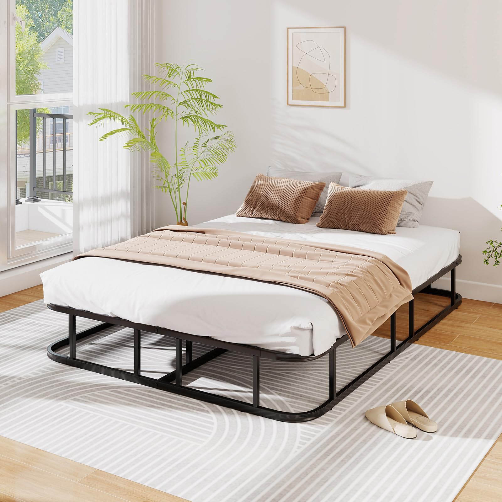 GIANTEX Boxspring Boxspringbett 140 x 200 x 26 cm, Bettgestell aus Metall, Metallbett mit Lattenrosten, Doppelbett Plattform Bett mit Metallleistenunterstützung, bis zu 300 kg belastbar, Schwarz