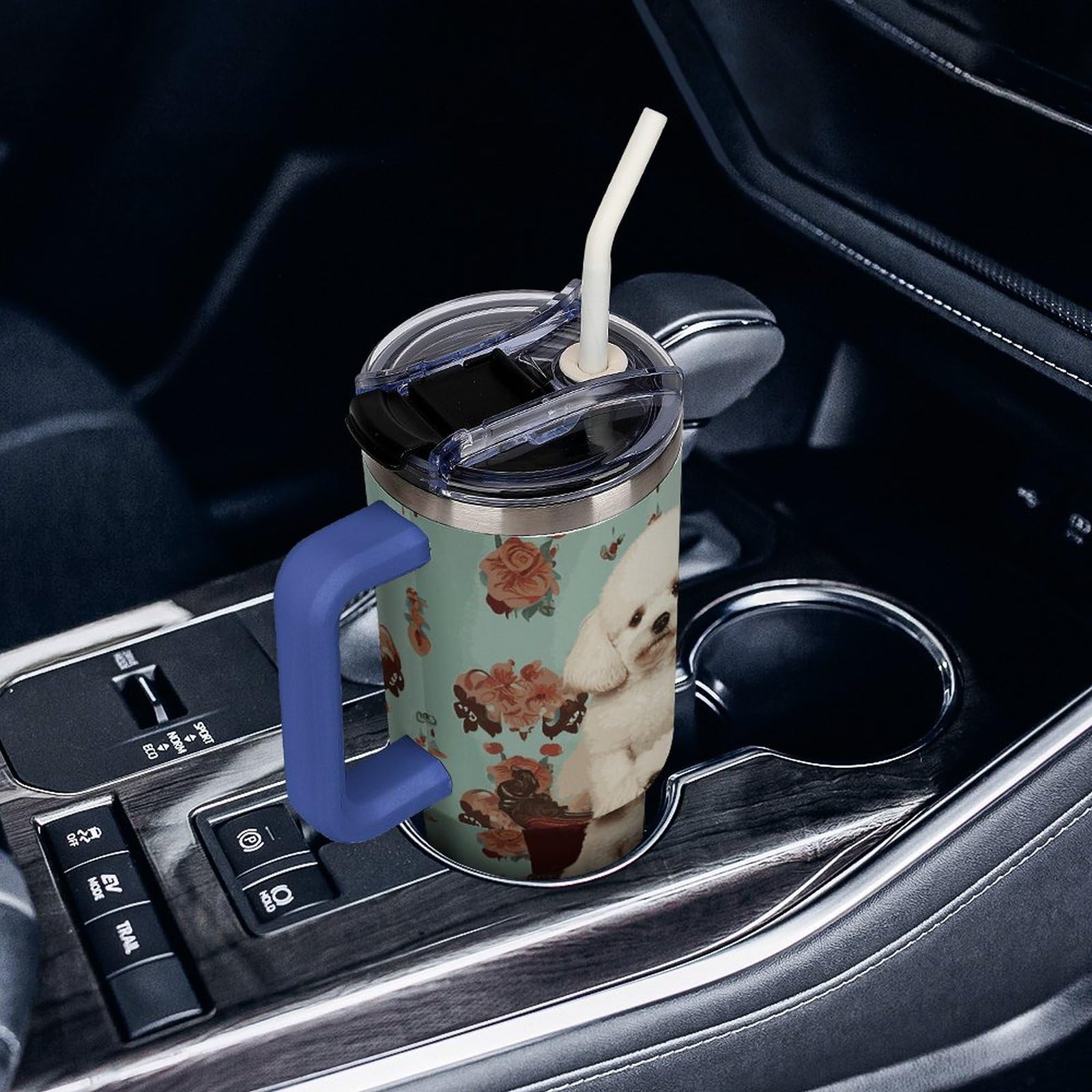 Autobecher aus 304 Edelstahl, mit Strohhalm und auslaufsicherem Deckel, großes Fassungsvermögen, vakuumisolierter Reisebecher für Auto-Becherhalter, 1,2 l