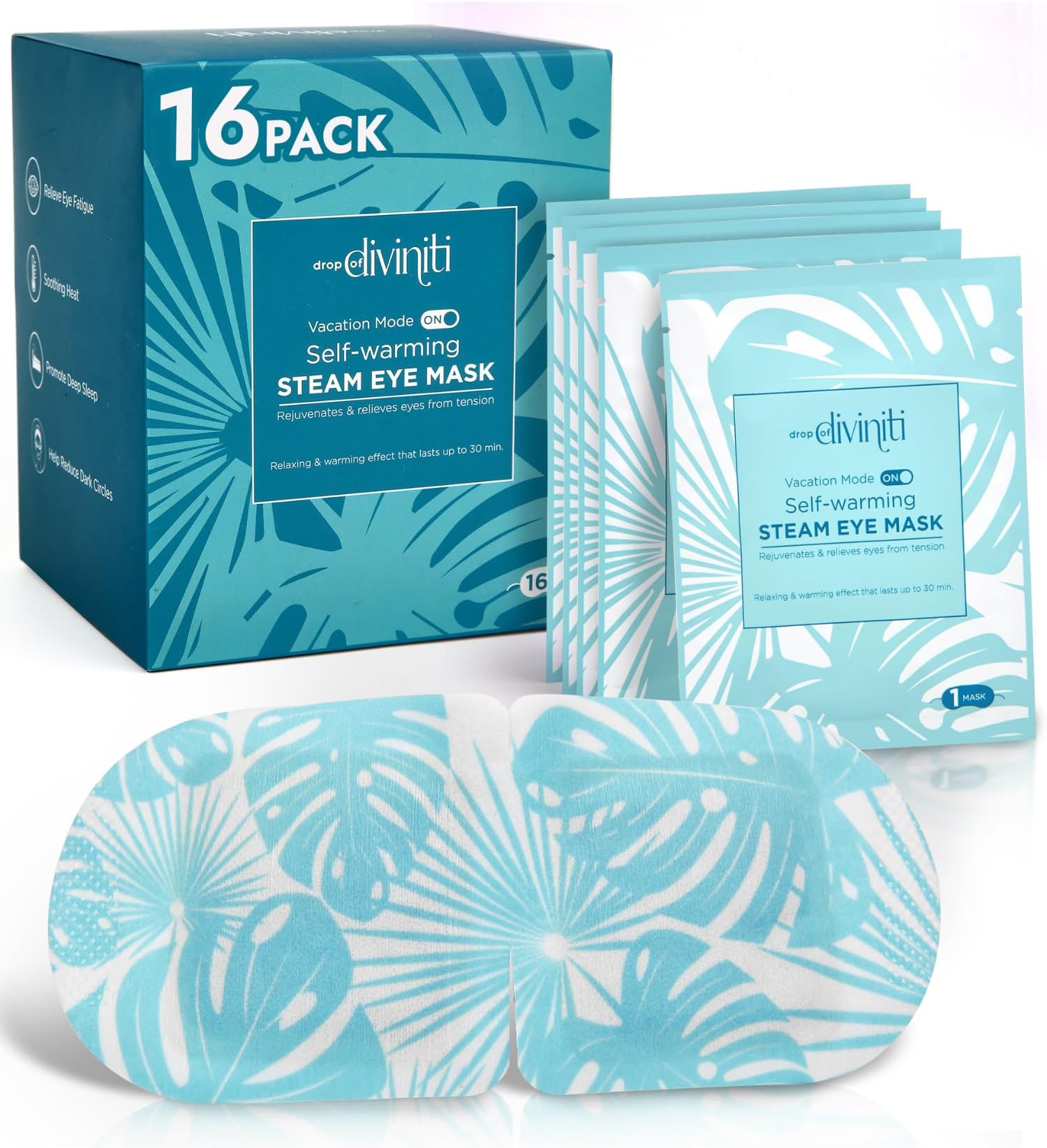16-Pack Steam Eye Mask - Self Warming Heated Eye Mask for Dry Eyes, Up to 110F Degrees, Fast Soothing Relief - Puffy Eyes, Insomnia, Migraine - Stye Eye Treatment - Warm Compress for Eyes DiviniTi