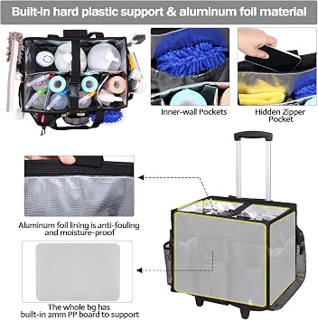 Rolling Cleaning Caddy Bag Built-in Hard Plastic Sheet Detachable Trolley