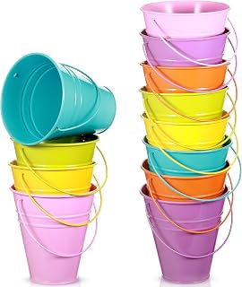 Sadnyy 12 Pack 4.5 X 5 inch Pastel Metal Buckets | Galvanized Pails with Handles for Party Favors, Basket Bucket Party Supplies for Christmas Halloween Candy Bars Vase Crafts