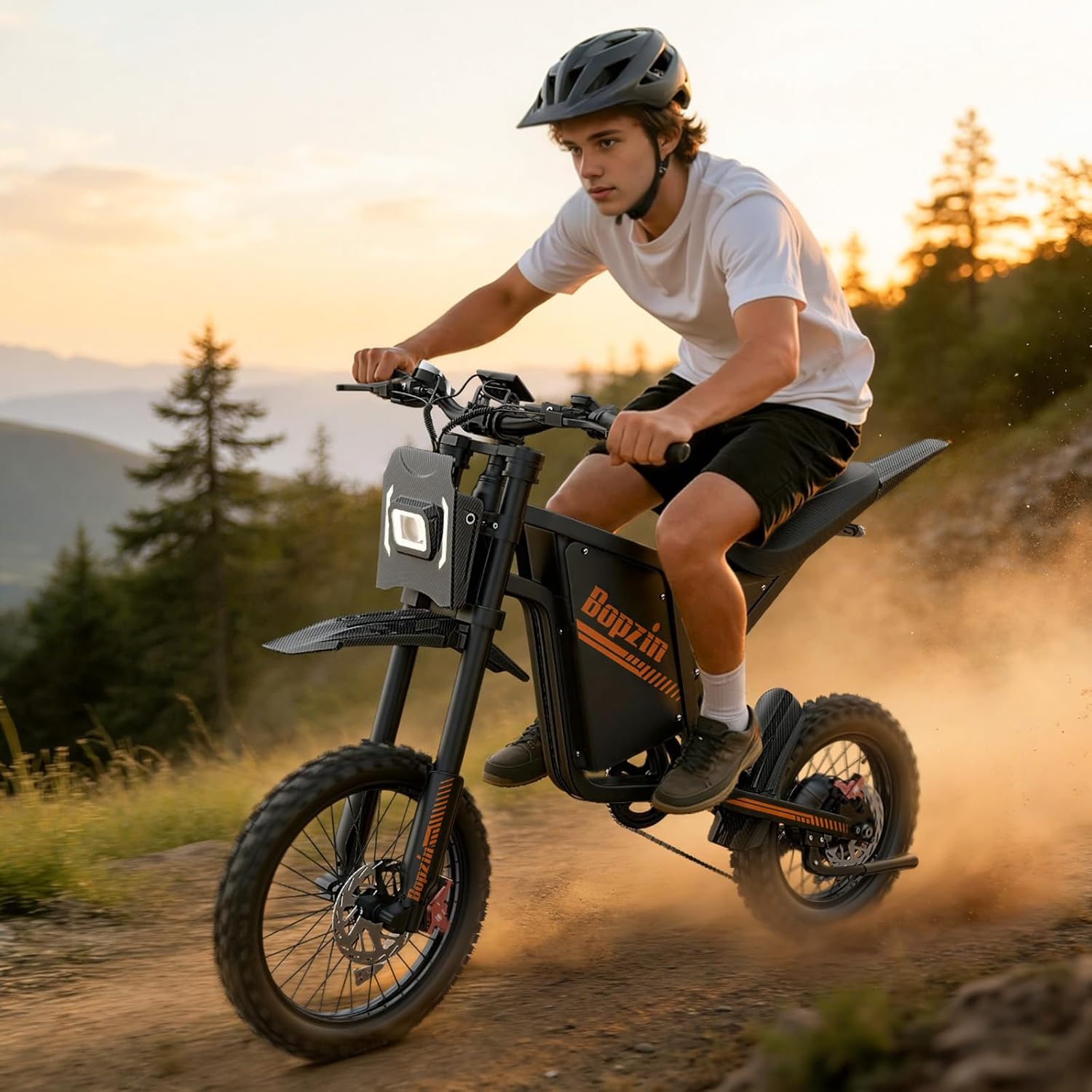 Bopzin Compact Electric Dirt Bike for Adults & Teens - Peak 2600W 36MPH, 14"/12" Tires Agile Off-Road eMotorcycle, 60V 23AH 100+ Miles Range eBike, Full Suspension & Hydraulic Brakes, UL2849 Certified