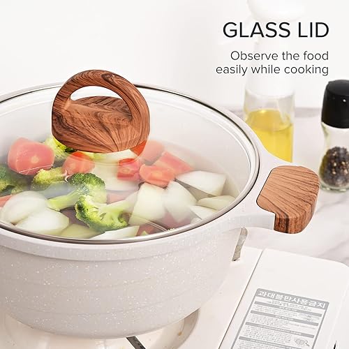 Miniatura 3 de JEETEE Juego de ollas y sartenes antiadherentes con mango extraíble/desmontable (17 piezas, beige, 13 piezas)