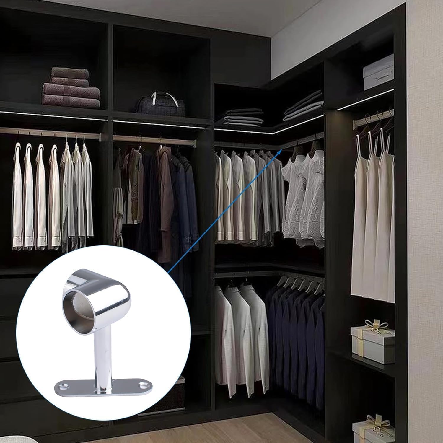 2 Pcs 90° Corner Closet Rod Flange 25mm for Cabinet, Bedroom, Bathroom