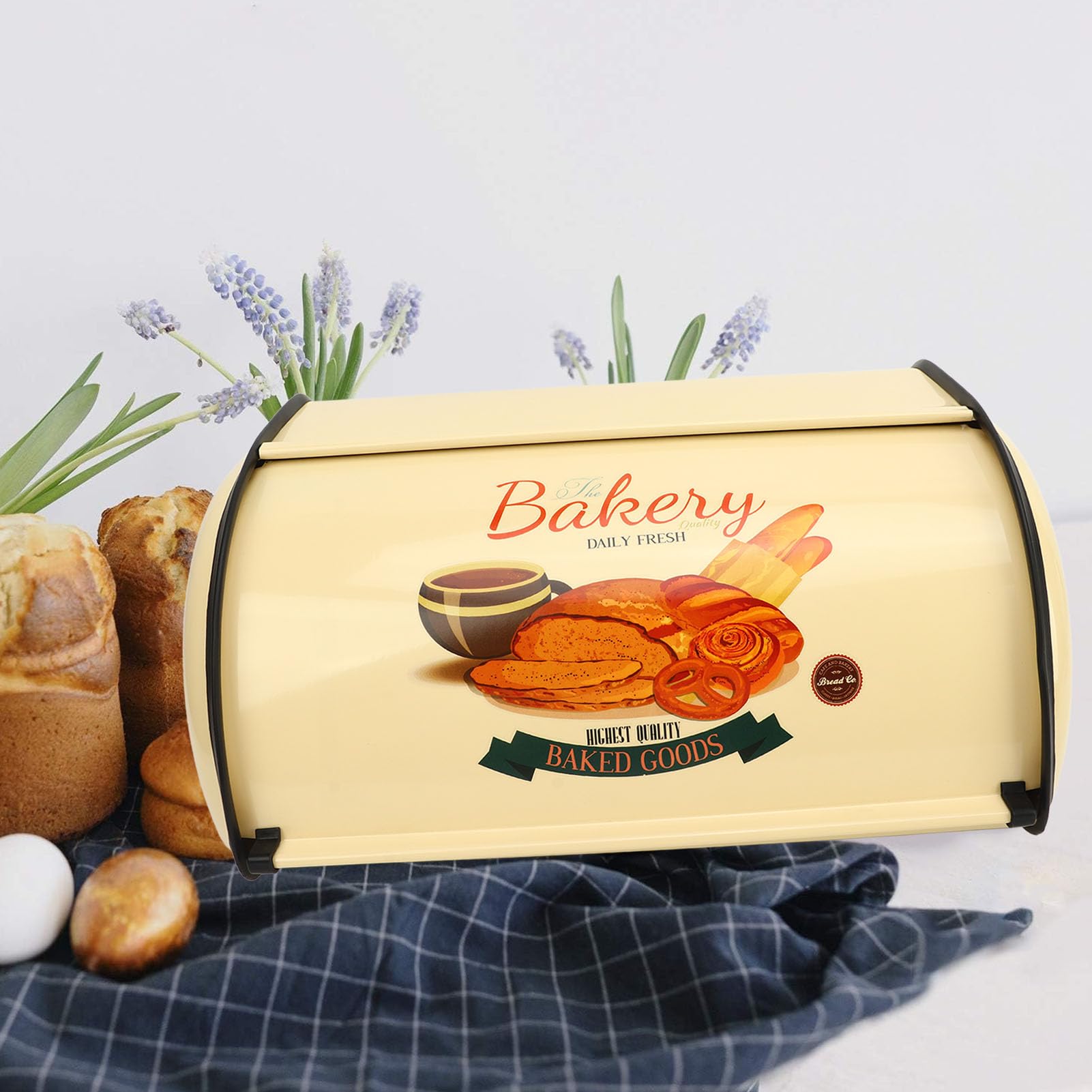 Portapane, Portapane in Acciaio Inossidabile di Grande Capacità, Contenitore per Contenitori da Cucina, Portapane in Metallo, Portapane Morden con Sportello Arrotolabile per Pane Fatto in Casa,(Nero