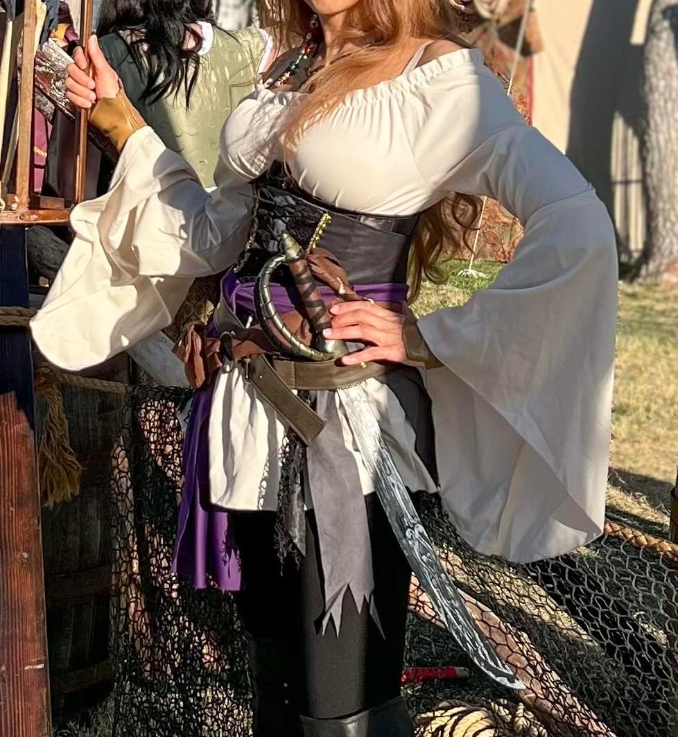 CICOCI Pirate Costume For Women With Accessories Renaissance Blouse Top Belt Headscarf Full Outfits Halloween Costume - Image 3