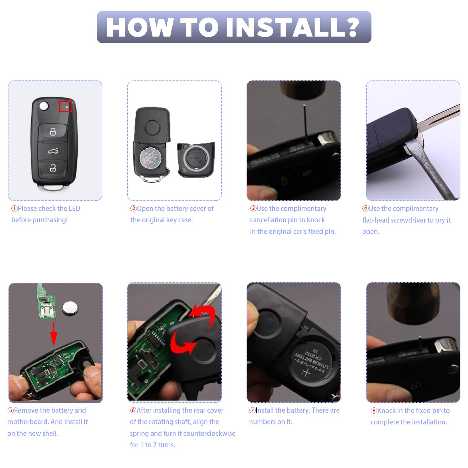 Telecomando Custodia Chiave Auto Compatibile VW Golf MK6 Polo T5 Caddy EOS Jetta Transporter Tiguan Touran Sharan Scirocco Passat Bettle Octavia Leon
