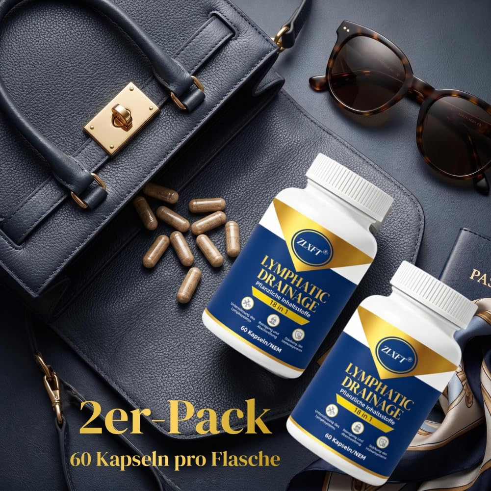 Ödeme & Lymphdrainage Komplex,2pcs Lymphdrainage Kapseln,Komplex mit Löwenzahn,Vegane Kräuterformel,Klettenwurzel & Bromelain,Lymphatisches System & Immunsystem Support,120 Kapseln