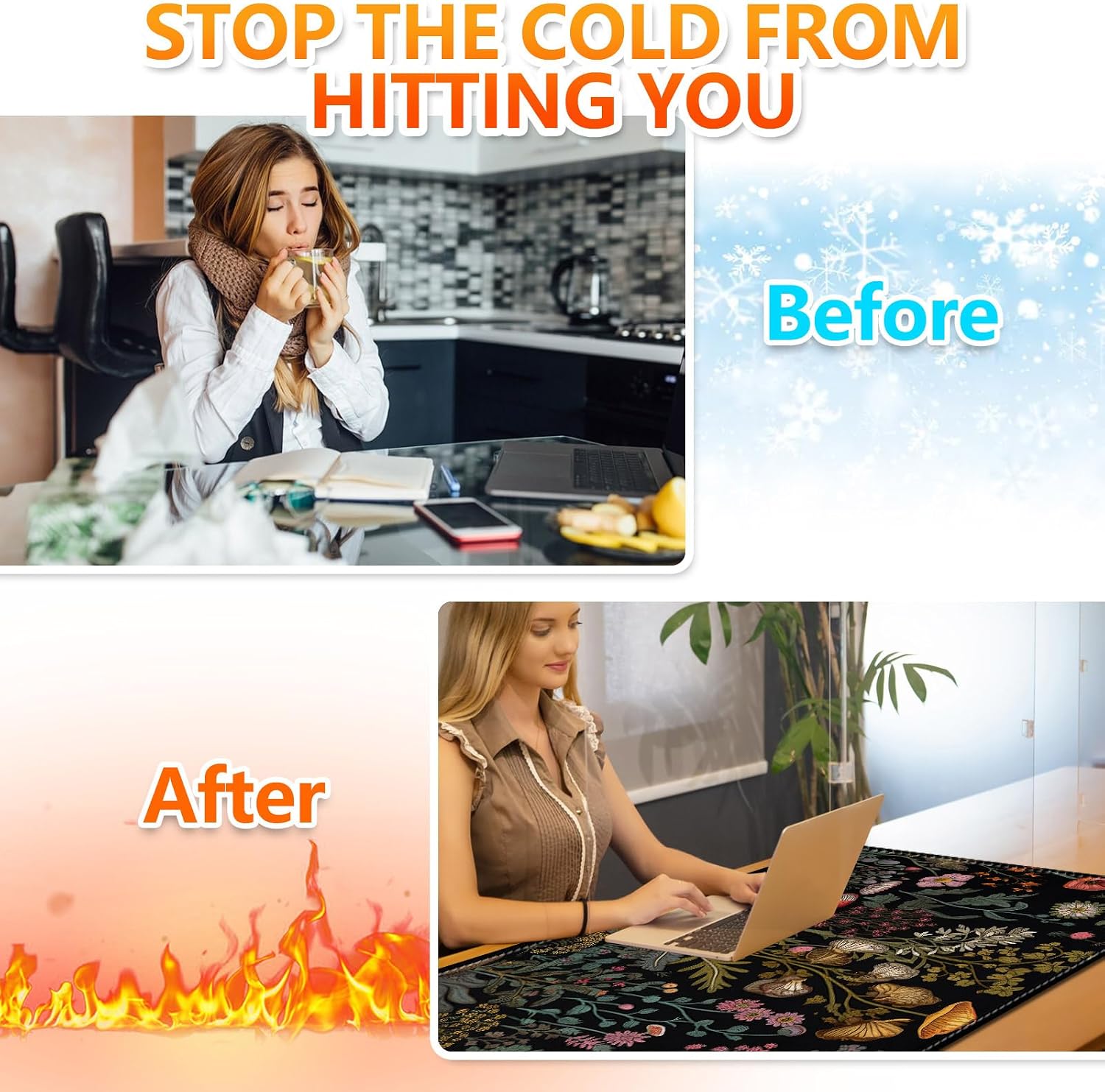 Heated Desk Pad 31.5" x 13", 30° to 55° Multistage Control, 3 Hours Auto Shut-Off, Extended Edition Gaming Mouse Mat, Leather Heated Mouse Pad Heated Desk Mat, Mushroom Party