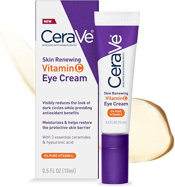 CeraVe Skin Renewing Vitamin C Eye Cream, Vitamin C, Hyaluronic Acid, Ceramides & Caffeine, Under Eye Cream For Dark Circles and Puffiness, Fragrance Free & Ophthalmologist Tested, 0.5 Fl. Oz